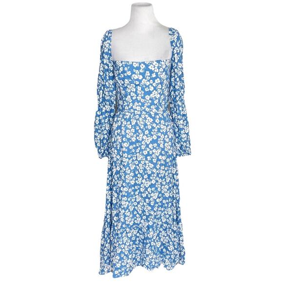 Reformation Mica Square Neck Floral Midi Dress in Daniella Blue White Size 4 - Picture 5 of 8